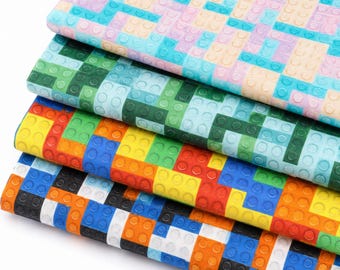 Building Block Cotton Fabric by the Yard, Colorful Toy Brick Geometric Print, 44" Wide, 4 Colors, Kids Quilting & Sewing Fabric laceking2013