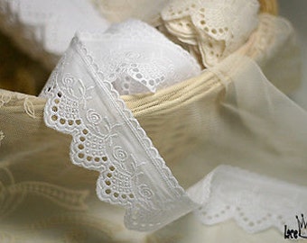 14yds Embroidery scalloped vintage cotton eyelet lace trim 1.6"(4 cm) YH1271 laceking2013 made in Korea