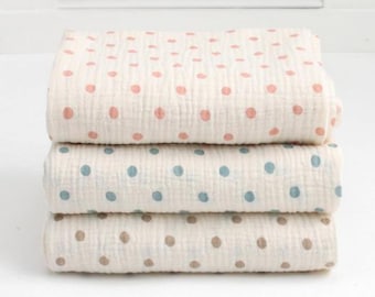 Polka Dot Double Gauze Cotton Fabric by the Yard,58"wide Korean Baby Muslin Fabric for Bib, Blanket, Pajamas