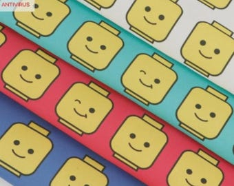 Hoogwaardige katoenen stof per meter met blokgezicht, vrolijke uitstraling, smiley, blij, 112 cm breed, SY schattig knipooghoofd, gemaakt in Korea.