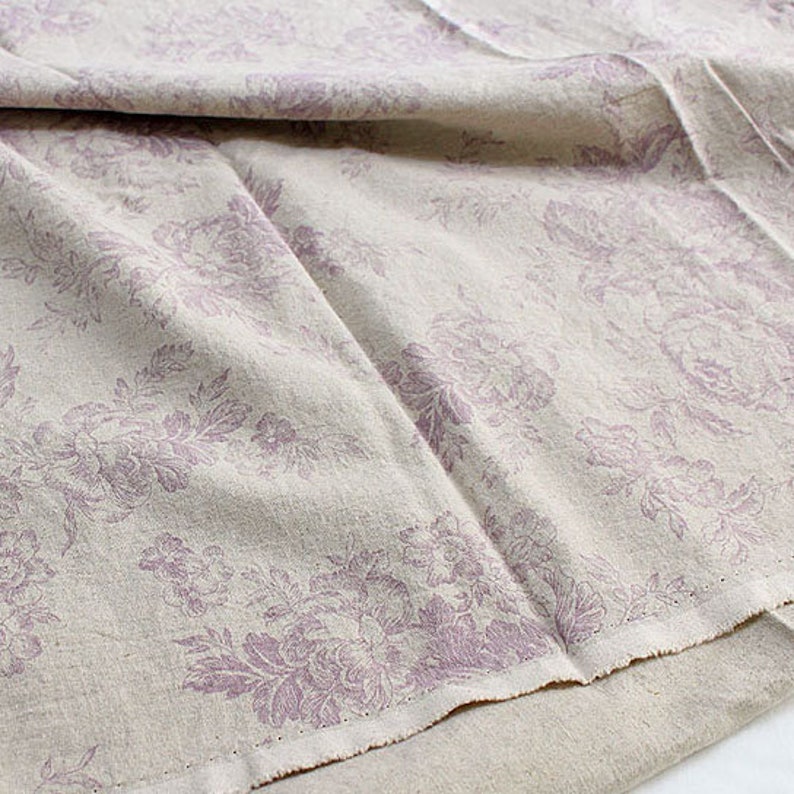 Premium Quality Linen Fabric by the Yard Antique Flower Fabric 55 Wide Cozy Morocco Flower Laceking made in Korea Violet Flower