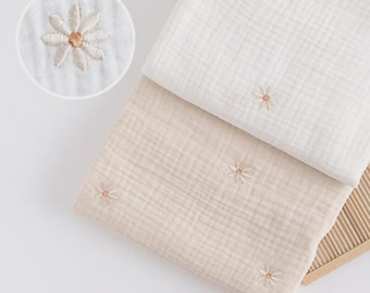 Premium Quality Cotton Fabric by the Yard Embroidery Muslin Crinkly Triple Gauze Fabric by the Yard 59" Wide CM pure daisy 2 color Laceking