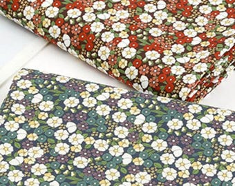 Vintage Ditsy Floral Cotton Fabric: Brown or Dusty Blue, 44" Wide