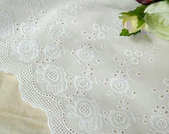 1y Broderie Anglaise Embroidery cotton lace  White 23" (58.5cm) yhRose laceking