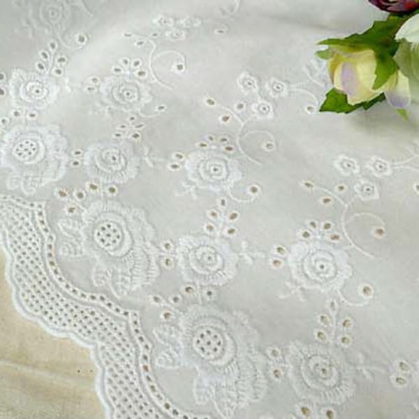 Premium Quality 1y Broderie Anglaise Embroidery cotton lace  White 23" (58.5cm) yhRose laceking made in Korea