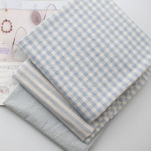 Cotton fabric by the yard Stripe Check Fabric 63&quot; Wide SG Before Dyeing Washed Sky Laceking