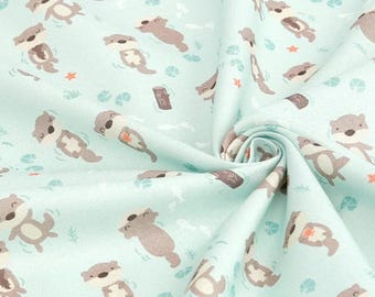 Premium Quality Cotton Fabric by the Yard Kawaii Animal Printed 44" Wide SY ruming otter made in Korea
