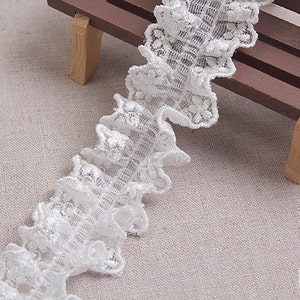 Premium Quality 1yds Broderie Anglaise gathered eyelet lace trim 1.4 white YH759 laceking2013 made in Korea image 8
