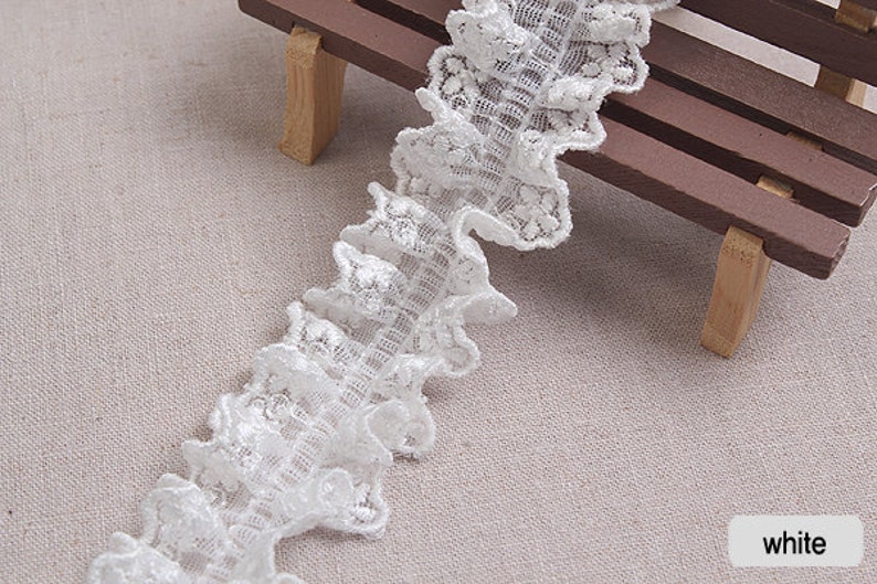 Premium Quality 1yds Broderie Anglaise gathered eyelet lace trim 1.4 white YH759 laceking2013 made in Korea image 8