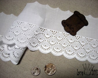 Premium Quality 1Yds Broderie Anglaise Eyelet lace trim 4.3"(11cm) white YH1467 laceking2013 made in Korea
