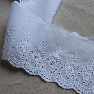 Premium Quality Embroidery Broderie Anglaise Cotton Lace Trim WHITE 3.3"(8.5cm) YH776 laceking2013 made in Korea