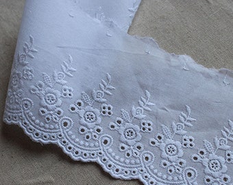 Premium Quality Embroidery Broderie Anglaise Cotton Lace Trim WHITE 3.3"(8.5cm) YH776 laceking2013 made in Korea