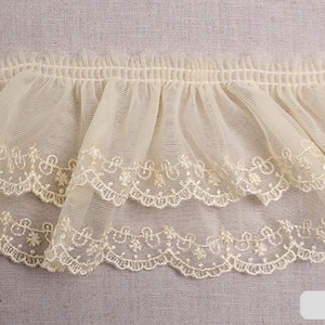 Premium Quality Embroidery Scalloped Gathered Mesh Lace Trim by the Yard 3.38.5cm YH1480a laceking2013 made in Korea image 3