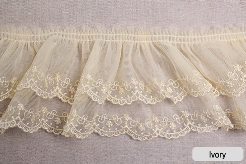 Premium Quality Embroidery Scalloped Gathered Mesh Lace Trim by the Yard 3.38.5cm YH1480a laceking2013 made in Korea image 3