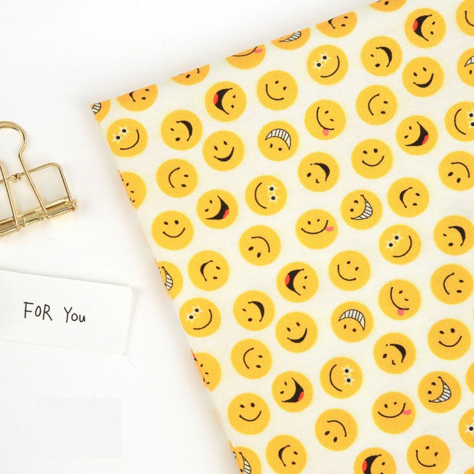 Cotton Fabric by the Yard Emoji Fabric 44 Wide KW Smile Etsy