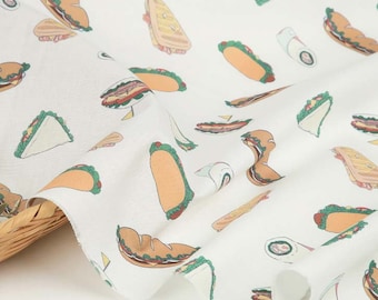 Sandwich Cotton Fabric by the Yard, 44" Korean Food Print Fabric, Lunch Snack Novelty Fabric for Kids Sewing, Quilt, Bag laceking2013