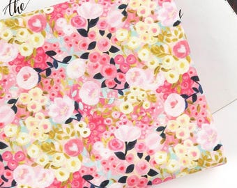 Pink Floral 100% Cotton Fabric, 90cm Length, Approx. 42" Wide