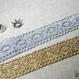 Premium Quality 1Yds Crochet metallic Vintage Style wedding Cotton lace 1.1" GS016 laceking2013 made in Korea