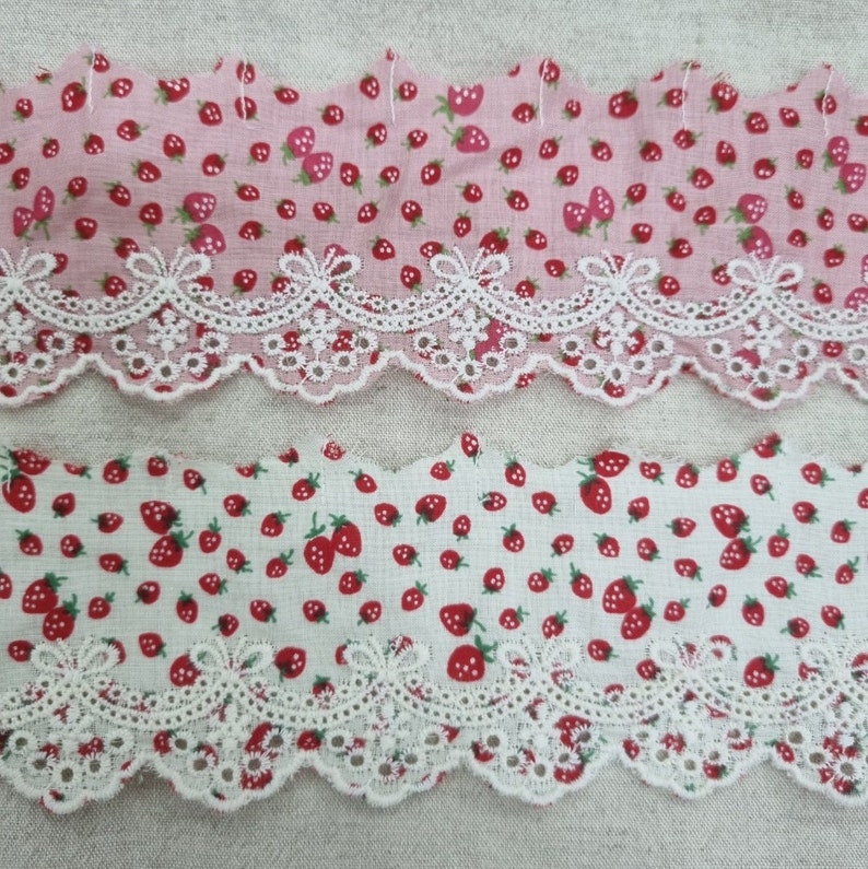 Premium Quality Broderie Anglaise Strawberry Asa fabric Pleated Cotton eyelet lace trim By the Yard 1.2 YH877c laceking2013 made in Korea image 3