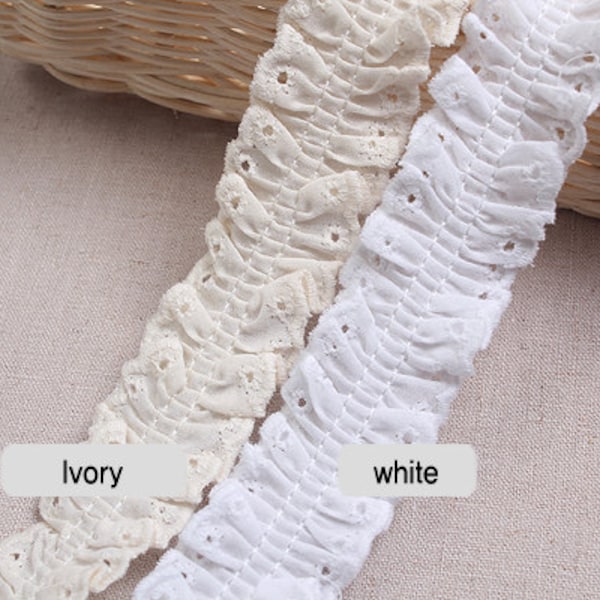 1yds Broderie Anglaise gathered eyelet lace trim 1.2"(3cm) YH1353a laceking2013