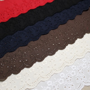 Premium Quality Broderie Anglaise cotton eyelet lace trim 3.7"(9.5 cm) Red, Brown, Black, Navy, Gray YH890 laceking made in Korea