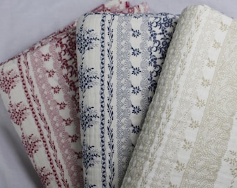 French Floral Triple Gauze Fabric by the Yard 62" Wide Cottagecore Border Print Cotton Muslin, Soft Crinkle Fabric for Dresses Baby Blankets