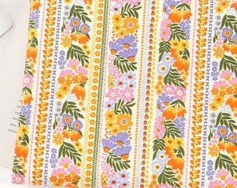Floral Stripe Cotton Fabric by the Yard, Boho Botanical Print, 42-44 Inch Wide