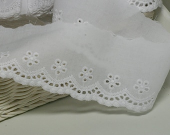 Premium Quality 10y+free 4Yds Broderie Anglaise Eyelet lace trim 2.8"(7 cm) White YH737 laceking2013 made in Korea