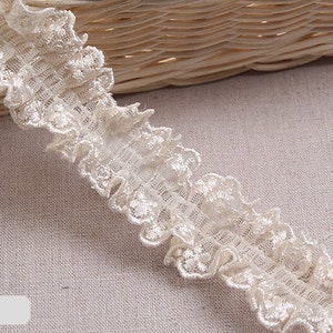 Premium Quality 1yds Broderie Anglaise gathered eyelet lace trim 1.4 white YH759 laceking2013 made in Korea image 9
