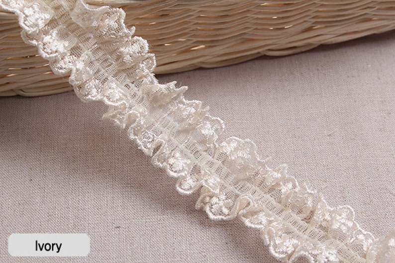 Premium Quality 1yds Broderie Anglaise gathered eyelet lace trim 1.4 white YH759 laceking2013 made in Korea image 9