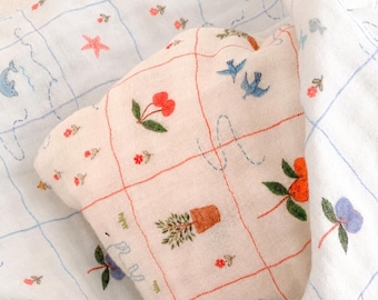 Soft Crinkle Triple Gauze Fabric by the Yard, 57" Wide Cottage Orchard and Sea Life Prints Cotton Muslin for Baby Blanket Scarf Pajama