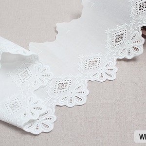 Premium Quality 1y Embroidery scalloped cotton eyelet lace White-Ivory 5.3" (13.5cm) sh6 laceking made in Korea
