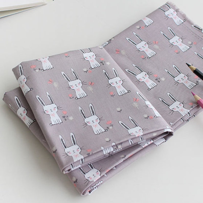 Cotton Fabric Rabbit Pattern by the Yards 44 Cozy Rabbit Etsy