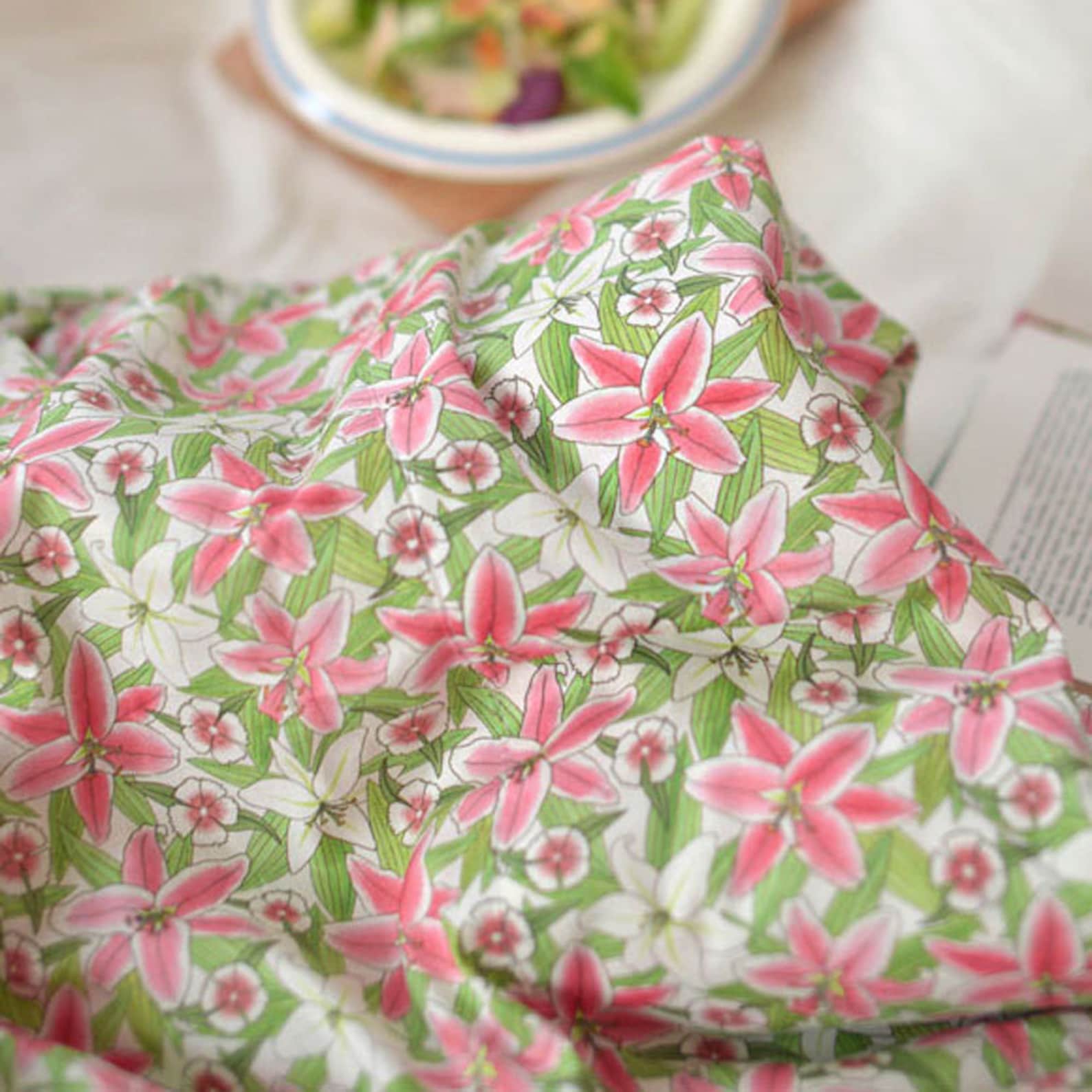 Cotton Fabric Lily Flower Fabric by the Yard 44 Wide Etsy