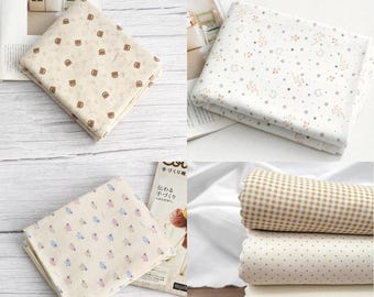Organic Cotton Knit Double Fabric for Baby by the Yard Soft Double Knit Jersey 59" Wide MR Coco, Dot Check, Sheep, Teddy Bear made in Korea