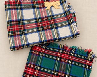 Scottish Tartan Yarn-Dyed Cotton Fabric, White or Green, 57 Inches Wide