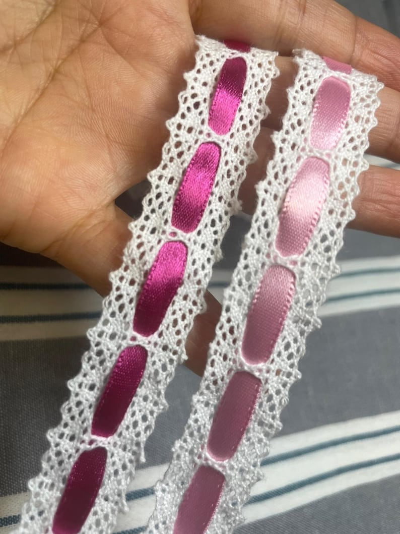 Torchon Crochet knit lace Trim by the Yard Ribbon Inserted 0.7"(1.9cm) White Black Natural Ivory YH015 laceking2013 made in Korea image 11