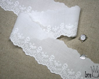 Premium Quality Broderie Anglaise Wedding Vintage Eyelet Lace Trim 5.3cm(2.1") WHITE YH1063 laceking2013 made in Korea