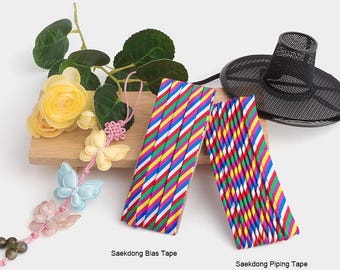 3 yards Bias Tape Piping Trim Korean Hanbok Fabric Trim Multicolor Stripe Binding Traditional Costume Supplies Saekdong Precut Sewing Trim