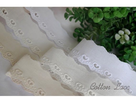 Premium Quality Cotton Broderie Anglaise Flat Lace Choose Length Colour /& Width