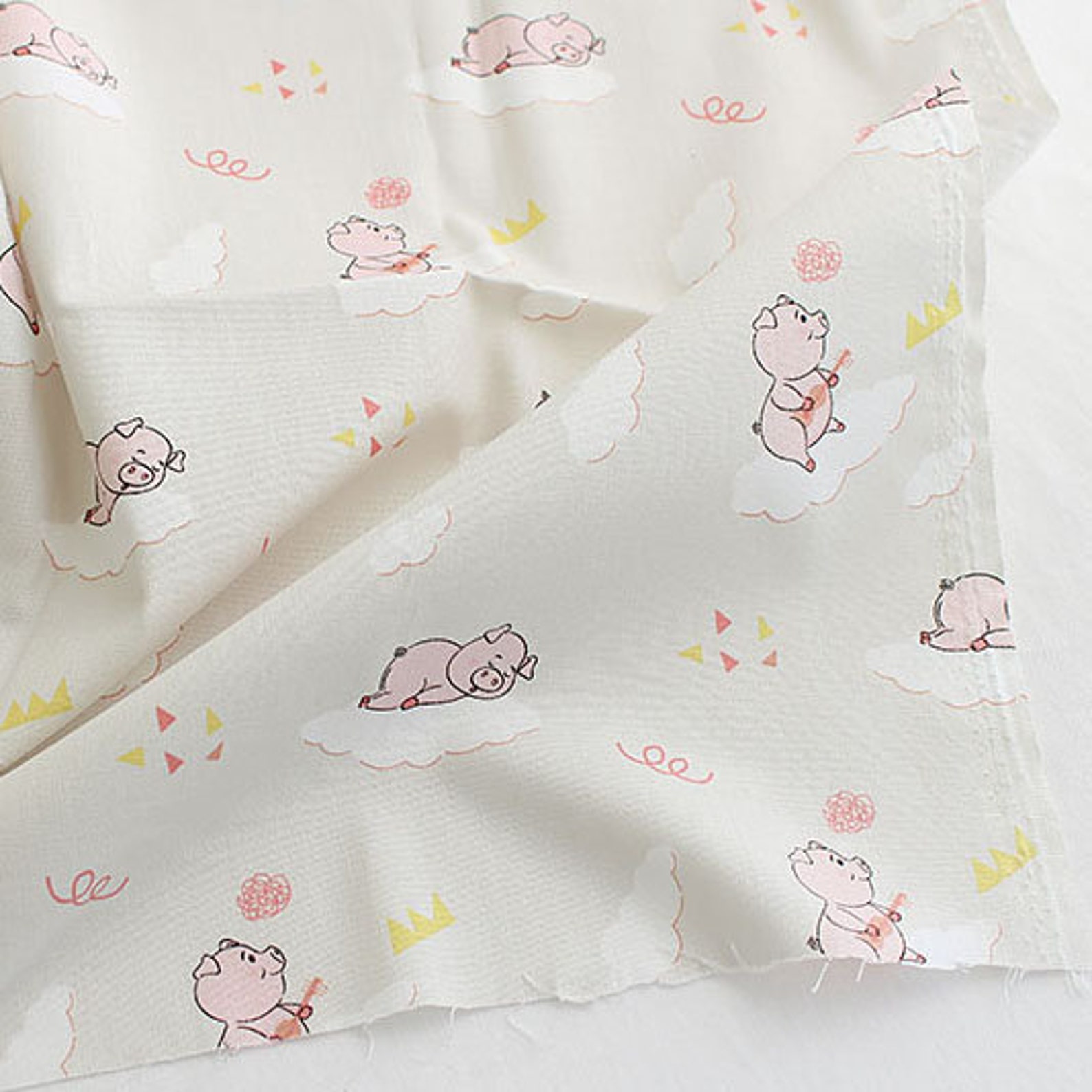 Cotton Fabric by the Yard Pig Fabric 44 Wide Cozy Pig Etsy