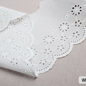 Premium Quality 1y Embroidery scalloped cotton eyelet lace White-Ivory 6.7" (17cm) sh7  laceking2013 made in Korea
