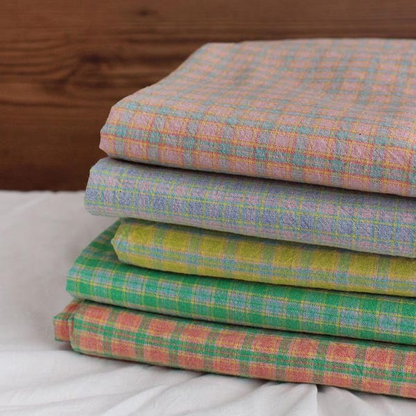 Yarn Dyed Cotton fabric by the Yard 64" Wide Cozy Spring Check Fabric, Grid Pattern made in Korea