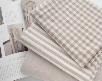 Cotton fabric by the yard Stripe Check Fabric 63&quot; Wide SG Before Dyeing Washed Beige Laceking made in Korea