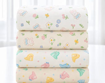 Organic Cotton Double Knit Jersey, Bunny, Daisy, Dinosaur Fabric, 59 Inches Wide White ivory, Natural Ivory, Pastel color
