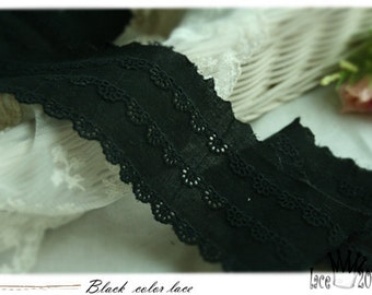 Premium Quality Broderie Anglaise Eyelet Lace Trim by the YARD 2.2"(5.5 cm) BLACK YH rr2 laceking2013 made in Korea