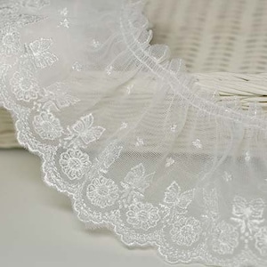 Premium Quality 1yds Broderie gathered eyelet vintage lace trim 3.5" white YH729A laceking2013 made in Korea