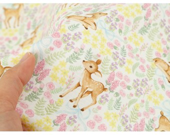 Little Fawn Floral Cotton Fabric by the Yard, 44" Korean Woodland Deer Nursery Fabric for Baby Quilt, Dress, Kids Sewing laceking2013