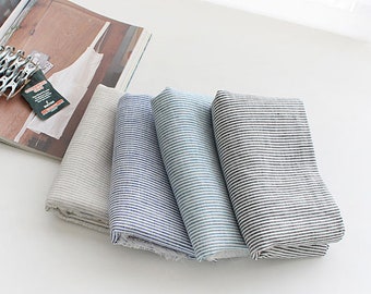 Premium Quality Linen Fabric Stripe Fabric by the yard 60" wide Cozy 2mm Simple Stripe made in Korea