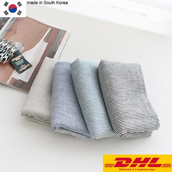 Premium Quality Linen Fabric Stripe Fabric by the yard 60" wide Cozy 2mm Simple Stripe made in Korea